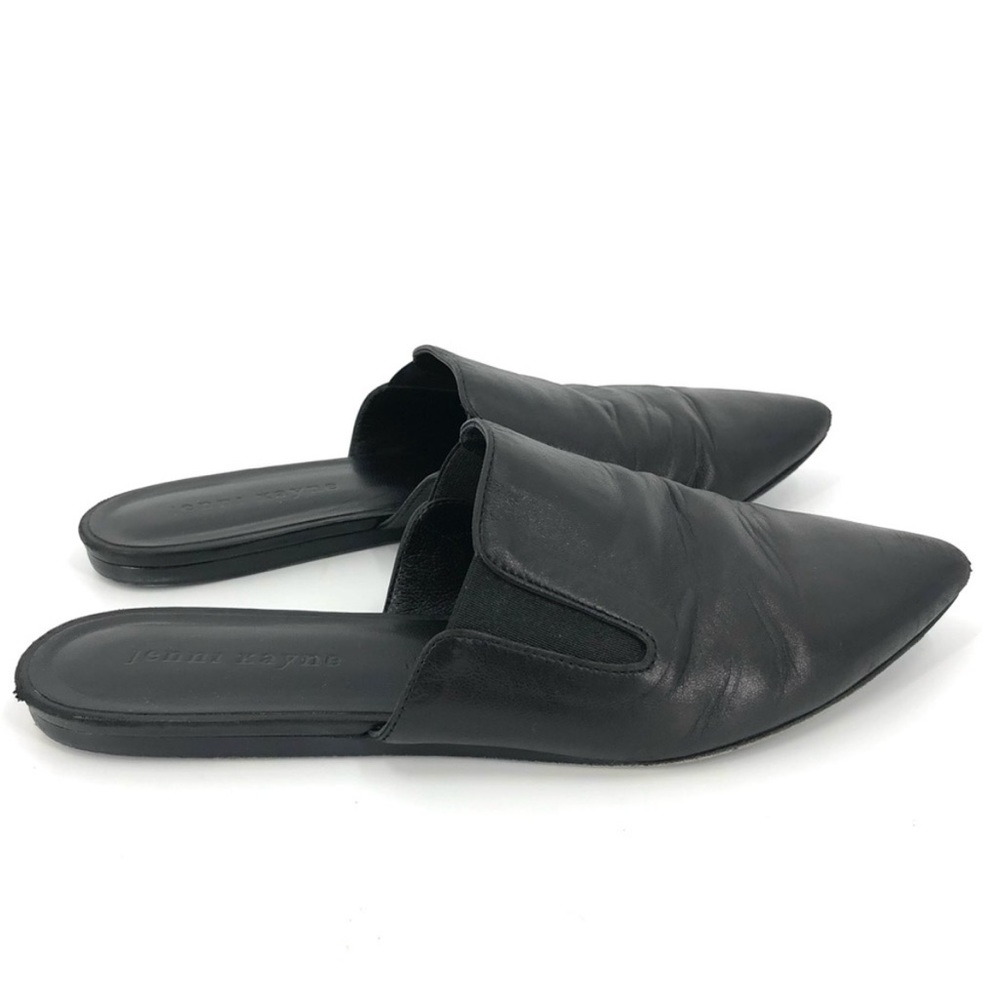 Jenni Kanye Black Leather Mules Slip On Flats Pointed Toe Shoes Size 38 US 8